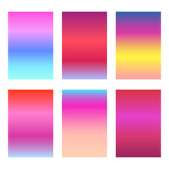 Naklejka premium Set of bright sunset red and pink ui backgrounds. Trendy vibrant sunrise gradients for smartphone screen wallpaper, mobile apps, web design