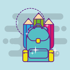 school backpack and wooden color pencils vector illustration