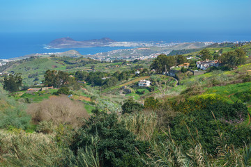 Fototapeta na wymiar Northern coast of Gran Canaria, Las Palmas on background, Spain