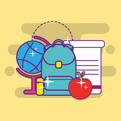 school globe map backpack paper apple vector illustration