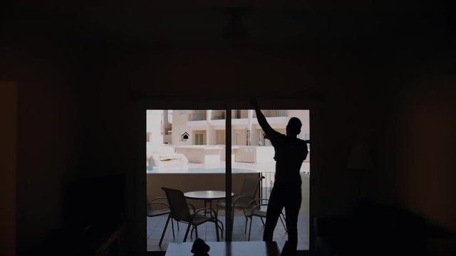Beautiful couple in love enjoy morning in apartment 