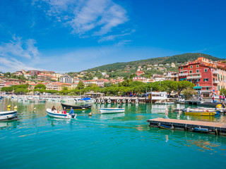 Fototapeta na wymiar View of the port of Lerici, Golfo dei Poeti, near the Cinque Terre, Liguria.