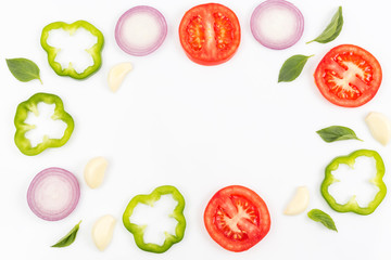 Top view of fruits and vegetables Isolated on a white background