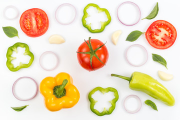 Top view of fruits and vegetables Isolated on a white background