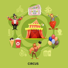 Round Circus Cartoon Composition