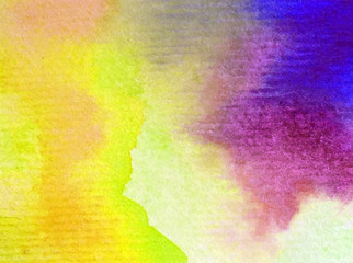Watercolor abstract bright colorful textural background handmade . Painting of clouds and sky rainbow during sunset .  Modern sky scape.