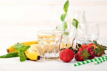 Ingredients for strawberry smoothies