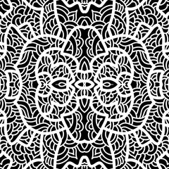 Abstract square pattern with asian motifs in oriental style. Vector illustration hand drawn. Line art design of fashion ,textile, invitation card. Tile.