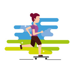 young woman riding a skateboard cheerful sport vector illustration