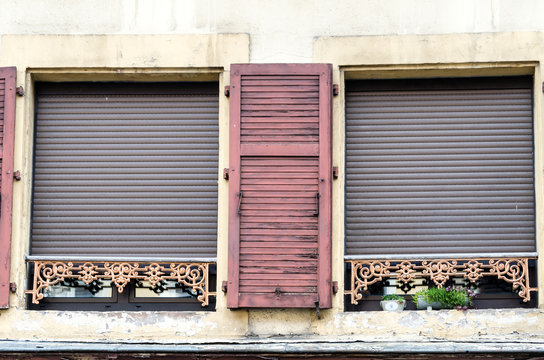 Photo of Two Gray Steel Shutters in Sarreguemines, France