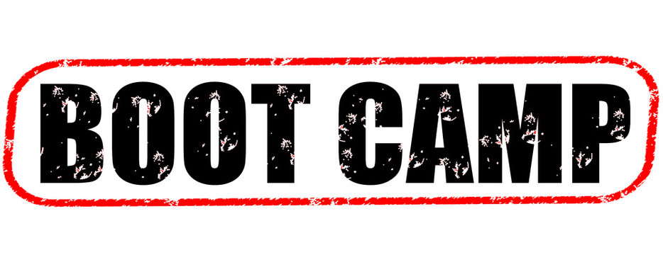 Boot camp on the white background, black and red illustration