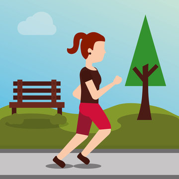 woman sport jogging active athletic in the park vector illustration