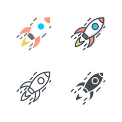 Rocket Launch Business Icons Flat Colored Line Silhouette