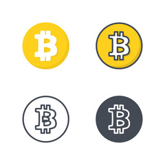 Bitcoin Business Icons Flat Colored Line Silhouette