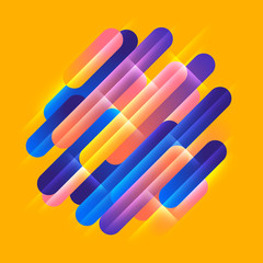Various colored rounded shapes lines in diagonal rhythm. Vector illustration of dynamic composition. Motion graphic geometric element.