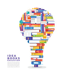 Flat design concept The book is a light bulb. Set up a book to Icon idea. Vector illustrate.