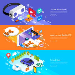 Fototapeta na wymiar Flat design concept virtual reality, augmented reality and smart cars. Vector Illustrate.