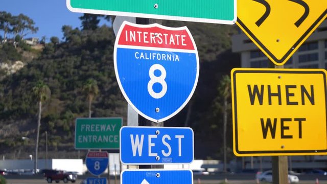 Professional video of interstate 8 overhead freeway sign in 4k slow motion 60fps
