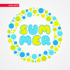 Yellow green and blue bubbles summer vector pattern. Circle shape frame isolated symbol. Decorative design element. Abstract happy kid's illustration for decoration, party, cartoon