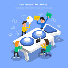 Flat design concept brainstorm working on desktop icon “Film Production”. Vector illustrate.