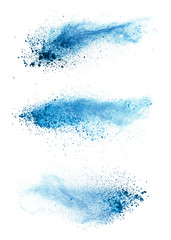 Fototapeta na wymiar Abstract blue powder explosion isolated on white background.