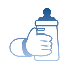hand baby holding bottle milk vector illustration degraded color