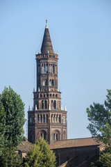 Fototapeta na wymiar Chiaravalle Milanese, belfry of the church
