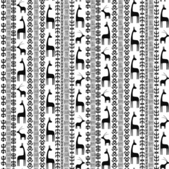 African patterns. Black and white ethnic seamless pattern with hand drawn elements of patterns and animals. Vector illustration.