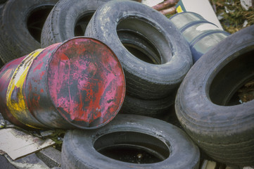 Garage waste dumped by roadside, West Midlands, UK.