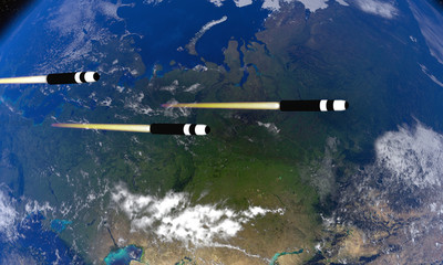 Obraz premium The flight of US intercontinental ballistic missiles over the territory of Russia. Nuclear bomb.