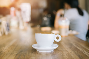 hot latte coffee in cafe