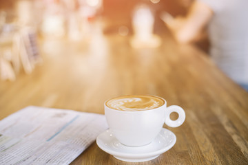 hot latte coffee in cafe