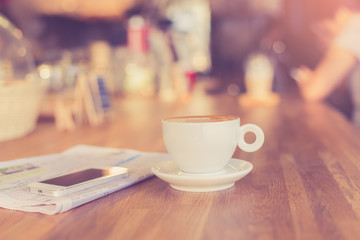 hot latte coffee in cafe
