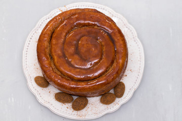 Portuguese Easter cake Folar Algarvio on white background