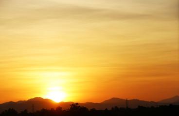 Yellow gold sky evening In tropical countries summer