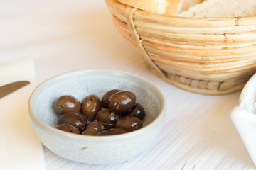 olives in small dish on the table