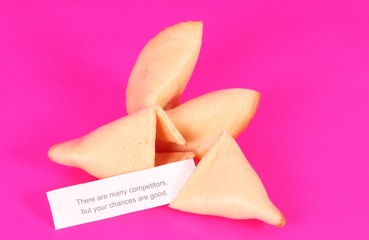 fortune cookies are lying in the pink studio