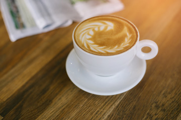 hot latte coffee in cafe