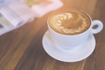 hot latte coffee in cafe