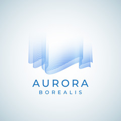 Aurora Borealis Abstract Vector Sign, Emblem or Logo Template. Premium Quality Northern Lights Symbol in Blue Colors with Modern Typography. - obrazy, fototapety, plakaty