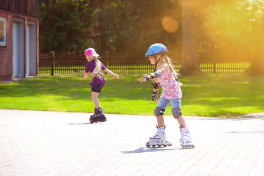 young girl outdoors inline skating fun radial blur