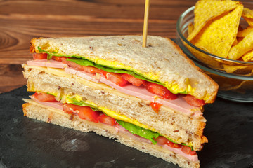 sandwich on a wooden table