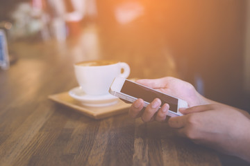 woman using on mobile phone during rest in coffee shop