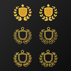 golden laurel wreath with shield and star for logo element asset design