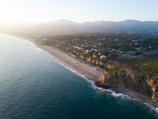 Malibu coast sunset aerial landscape scene