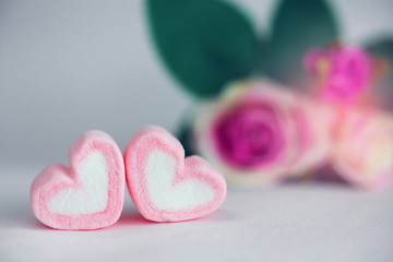 marshmallow of heart shaped with space for text.