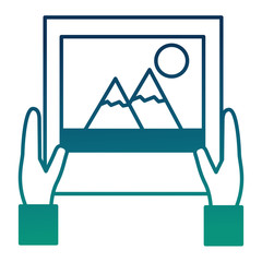 Fototapeta premium hands holding photo gallery social media vector illustration degraded color