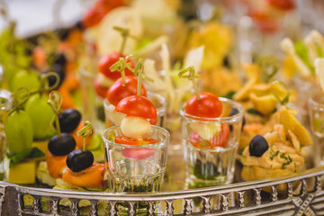 catering services background with snacks on guests table in the restaurant