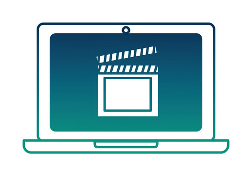 laptop film clapper board on screen film movie vector illustration  degraded color