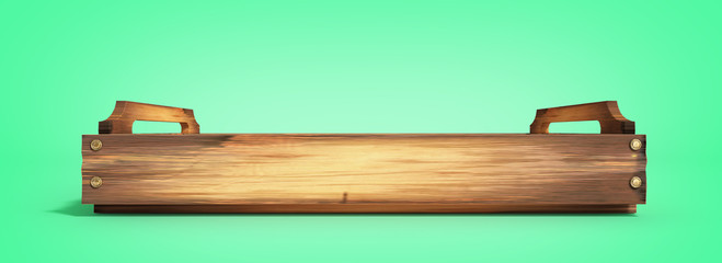 Empty wooden fruit crate 3d render on green